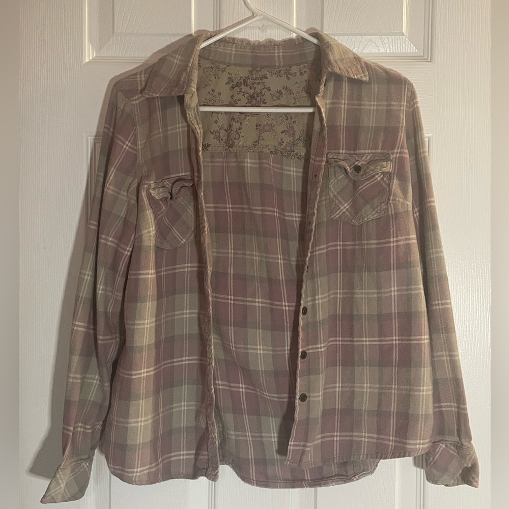 Cotton Sonoma Plaid Flannel Shirt, Size Small, Purple and Gray 💜🩶